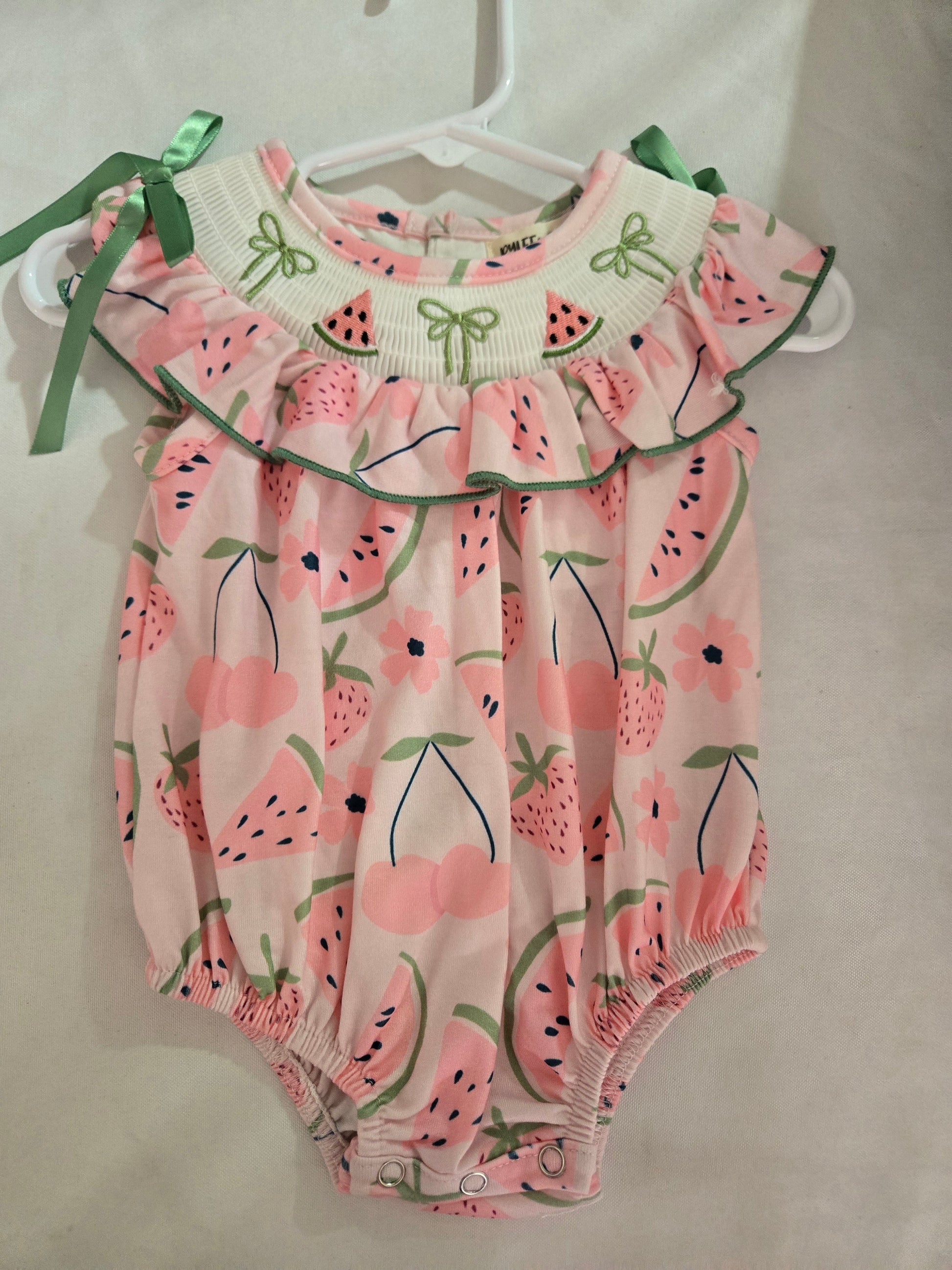 Girls Watermelon Embroidered Smocked Baby Romper Rylee Faith