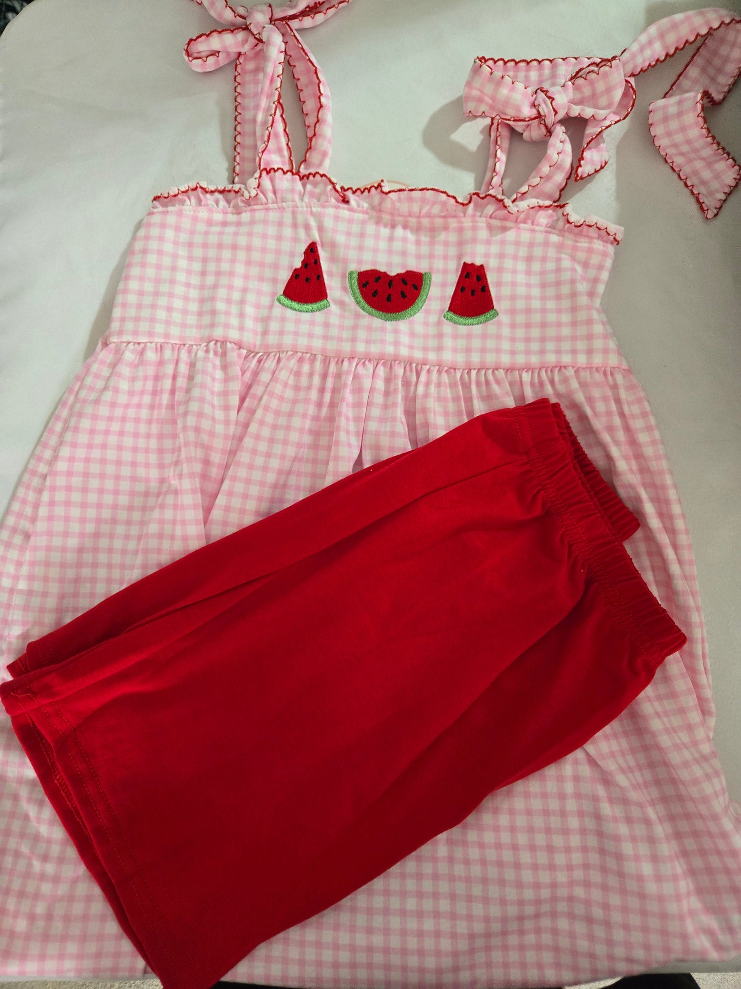 Pink Watermelon Embroidery Shorts Set Honeydew