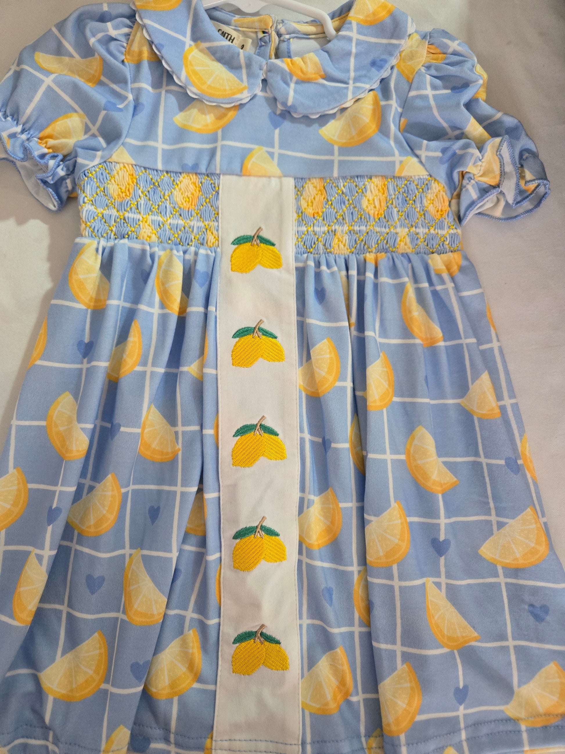 Summer Lemon Print Girls Puff Sleeve Dress Rylee Faith