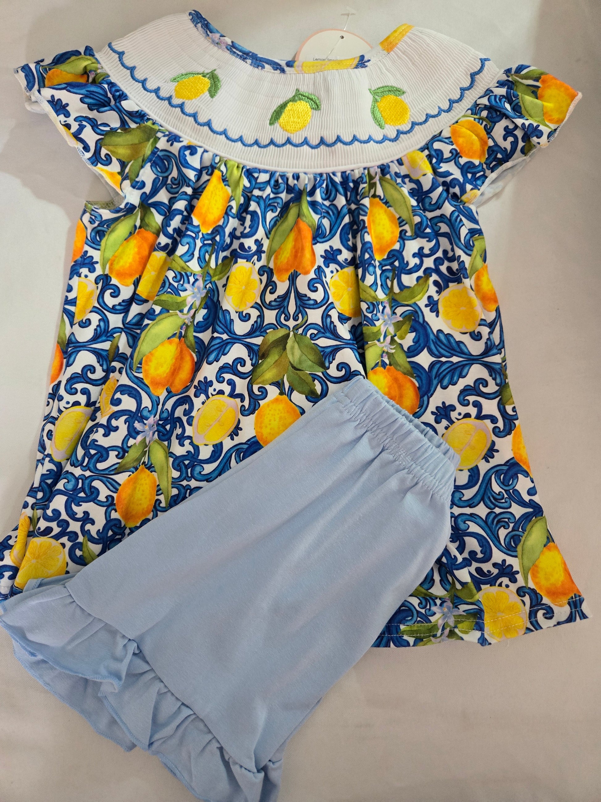 Lemon Smocked Ruffle Shorts Set Honeydew