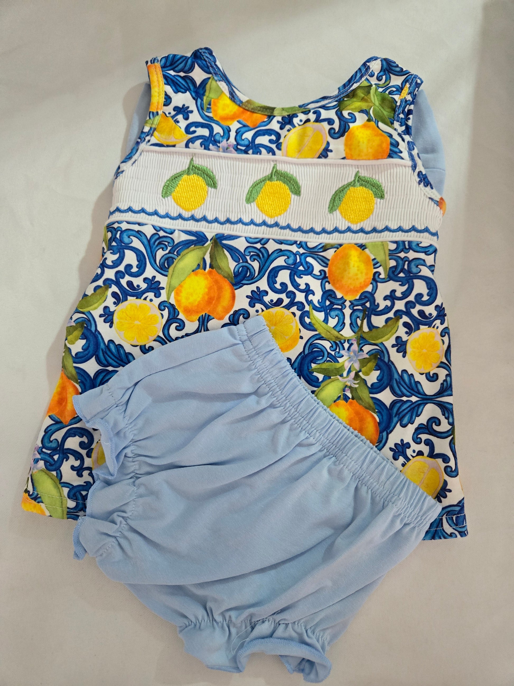 Lemon Smocked Ruffle Bloomer Set Bow Back Honeydew