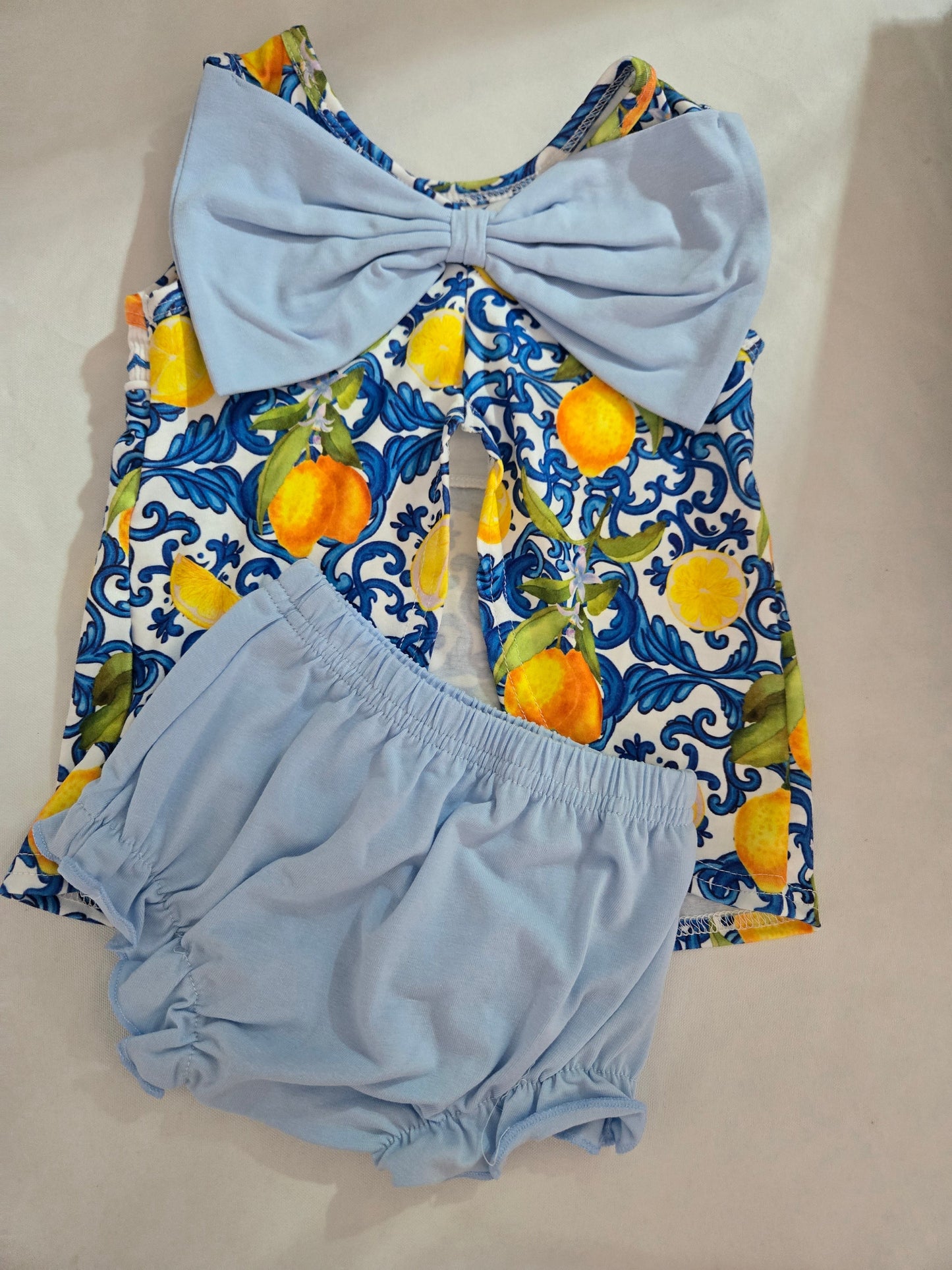 Lemon Smocked Ruffle Bloomer Set Bow Back Honeydew