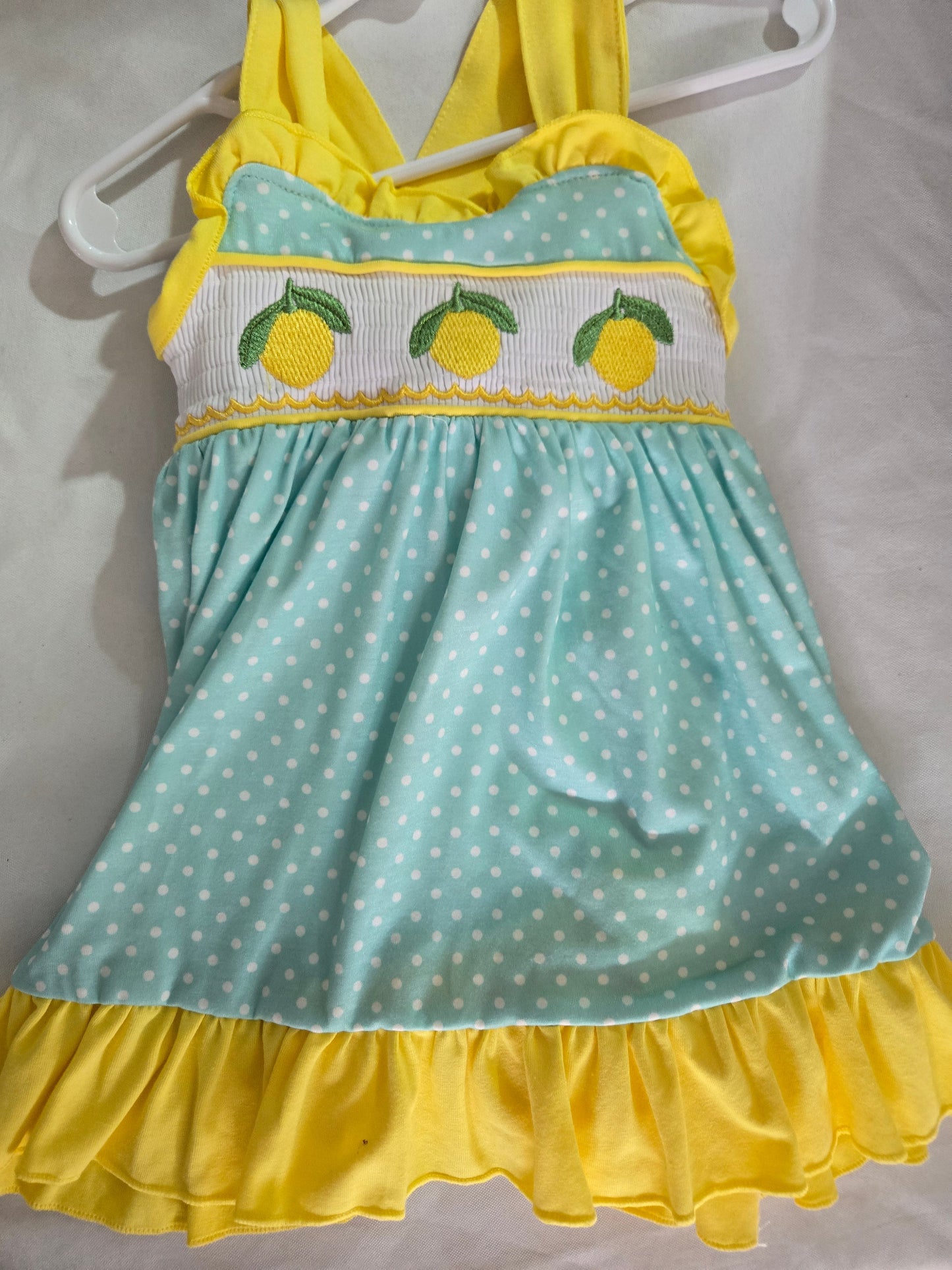 Summer Lemon Smocked Ruffle Dress Honeydew