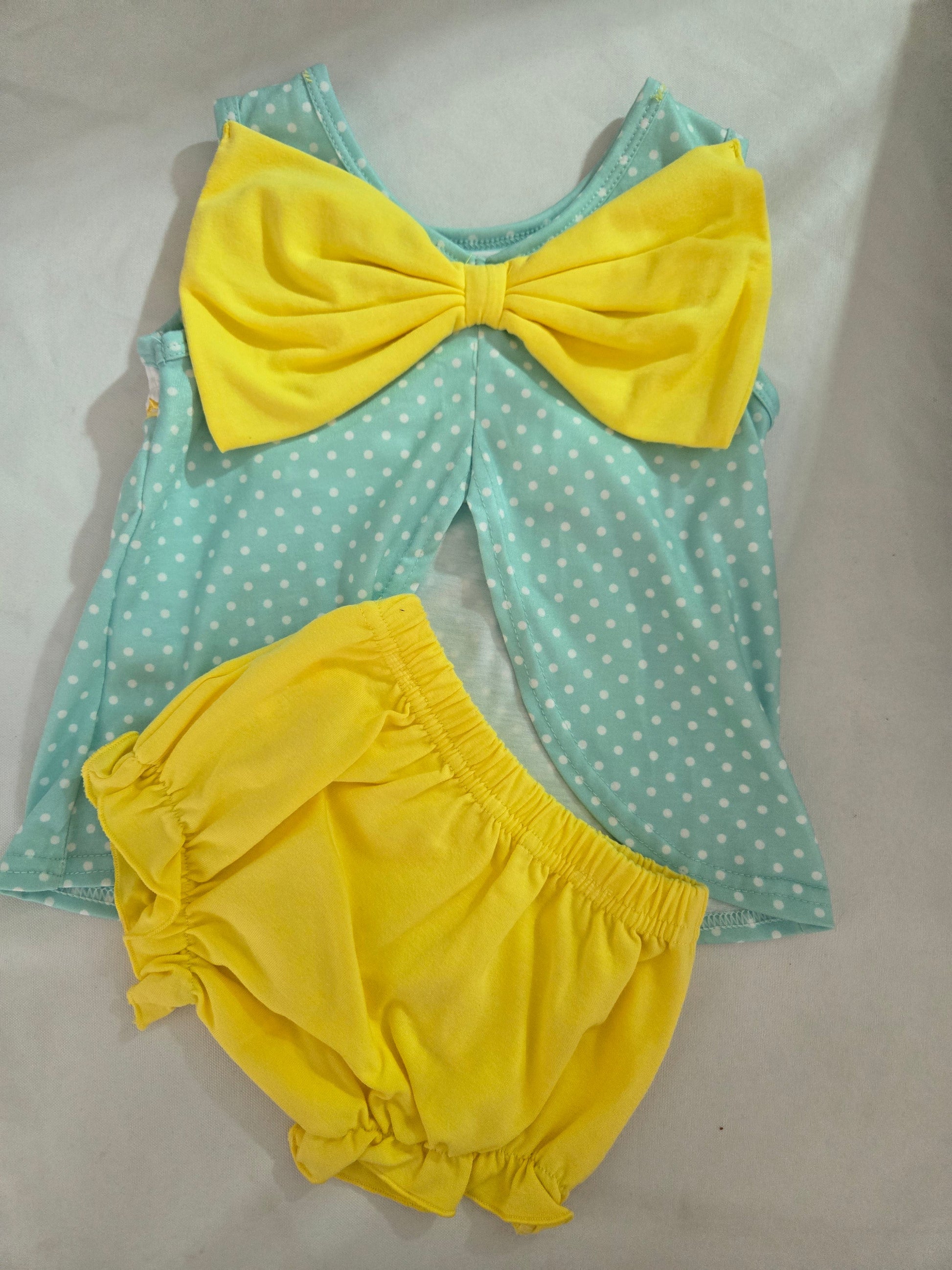 Summer Lemon Smocked Bow Bloomer Set Honeydew