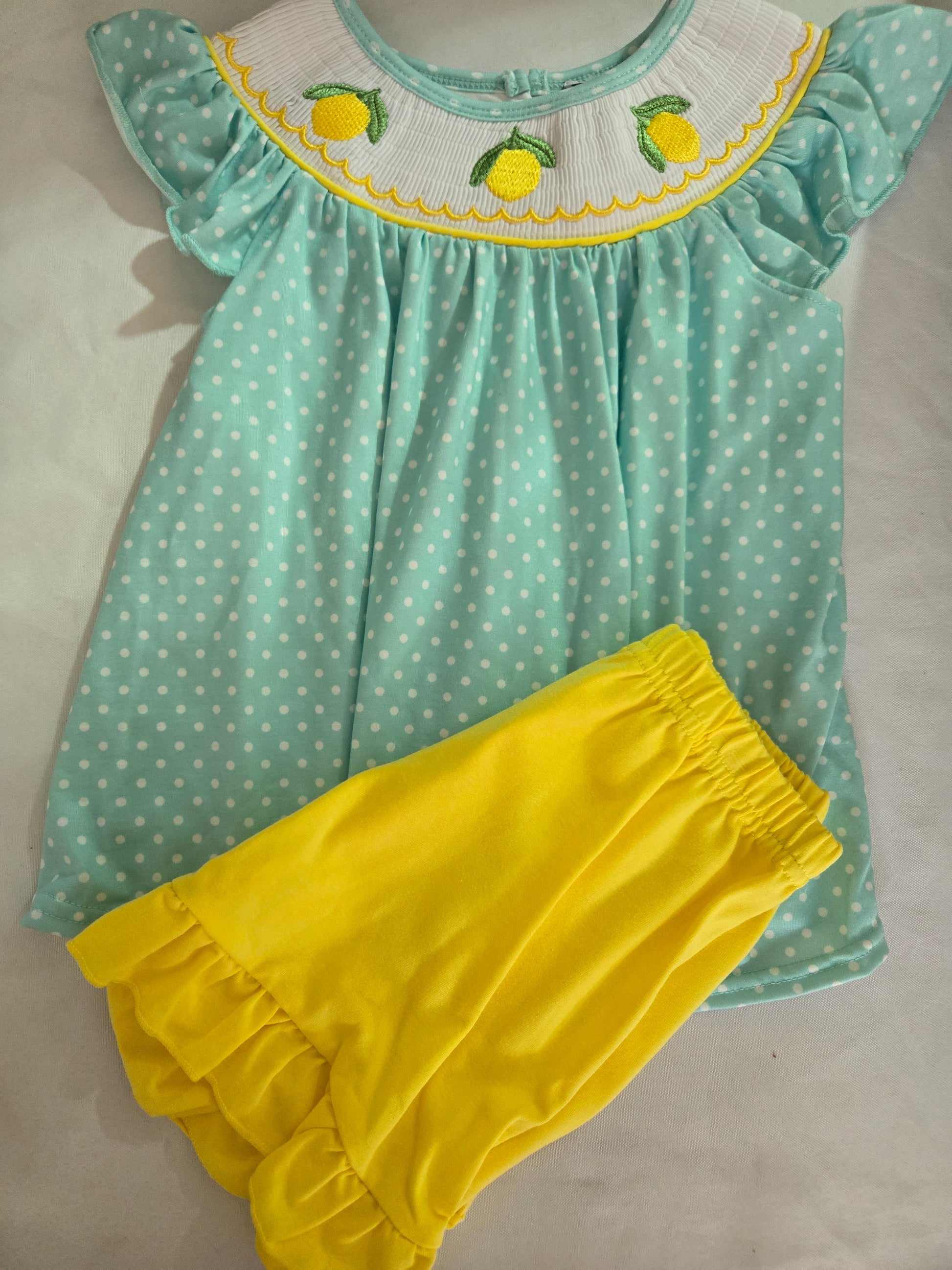 Summer Lemon Smocked Ruffle Shorts Set Honeydew