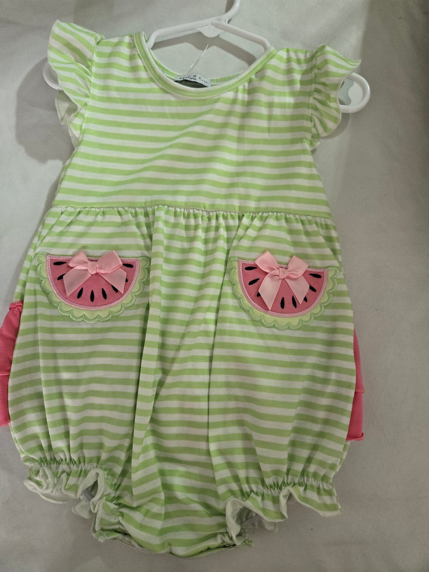 Green Watermelon Applique Ruffle Stripe Bubble southernsweetpea