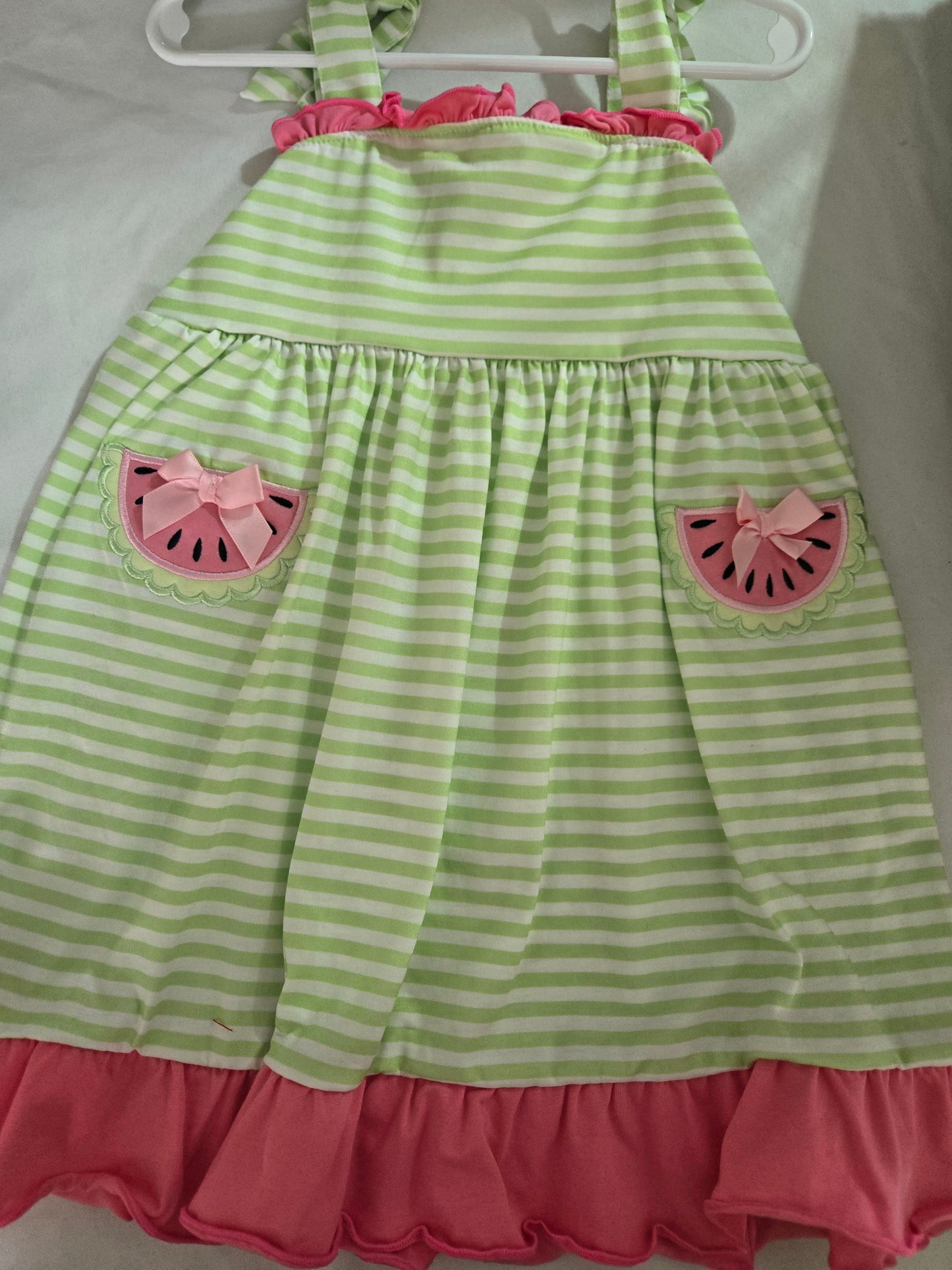 Green Watermelon Applique Ruffle Dress Honeydew