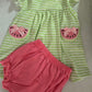Green Watermelon Applique Ruffle Stripe Bloomer Set Honeydew