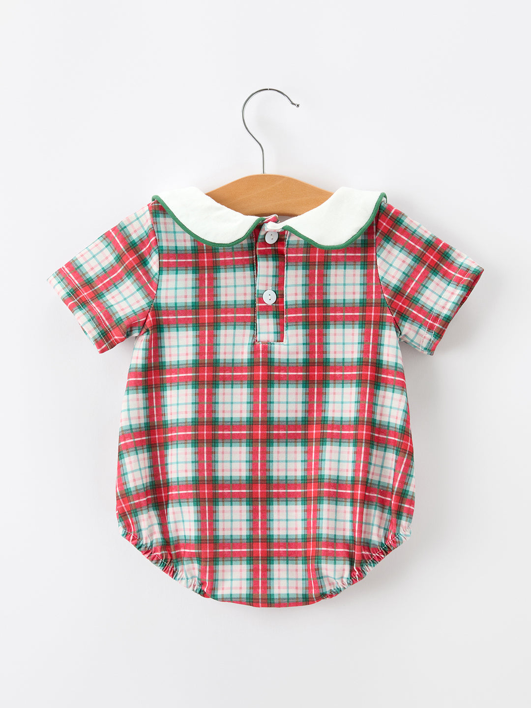Christmas Tree Plaid Boys Machine Smocked Peter Pan Collar Bubble Rylee Faith