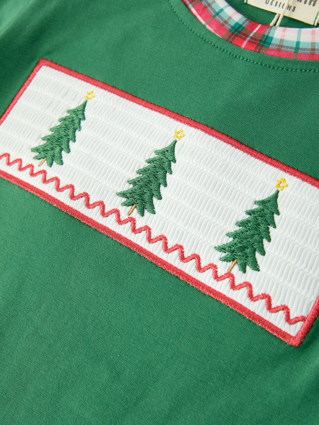 Christmas Tree Plaid Machine Smocked Boys Long Sleeve Pants Set Rylee Faith