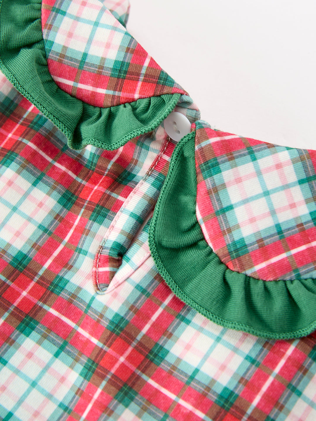 Christmas Tree Plaid Girls Peter Pan Collar Ruffle Dress Rylee Faith