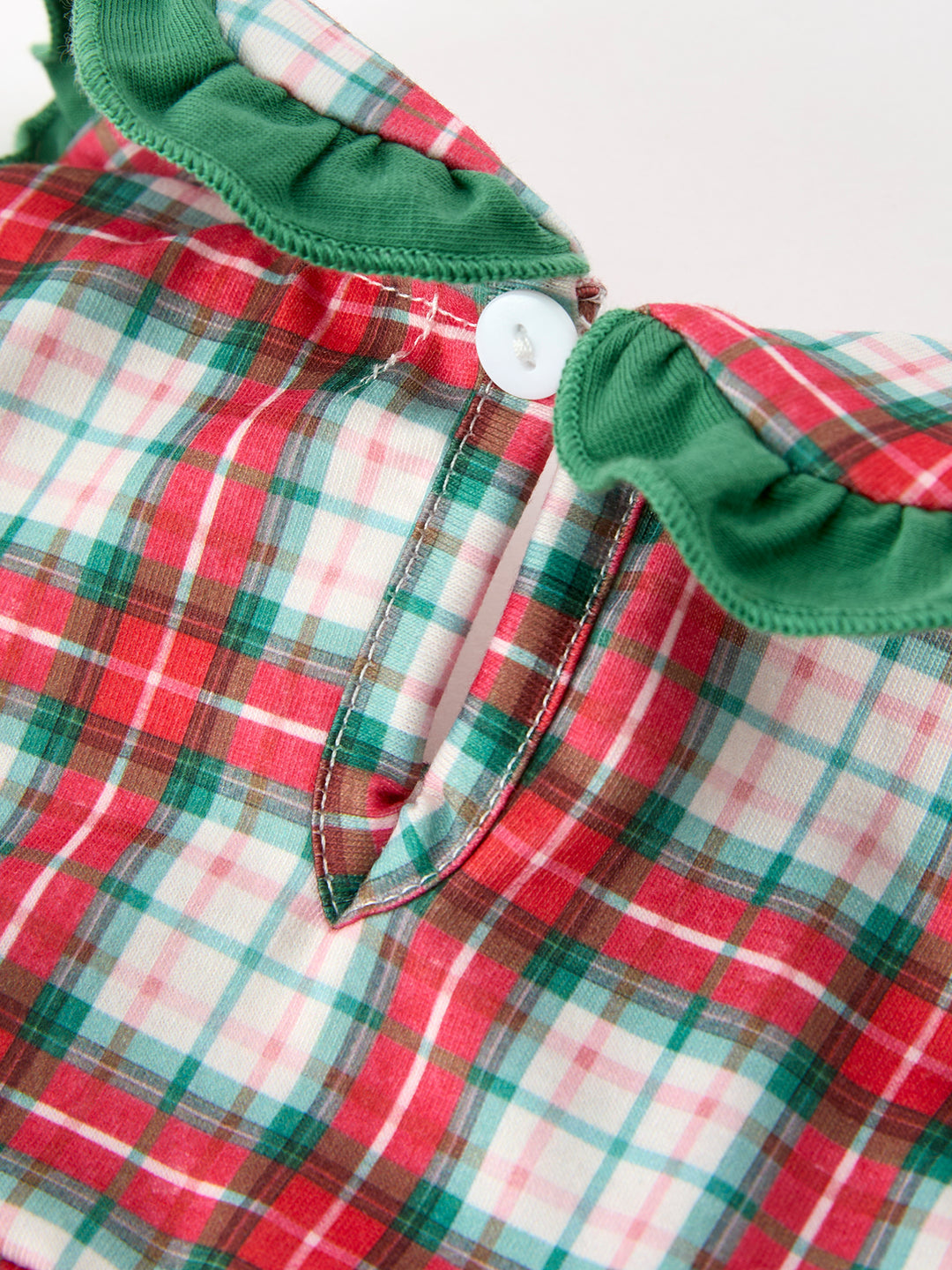 Christmas Tree Plaid Girls Machine Ruffle Peter Pan Collar Bubble Rylee Faith