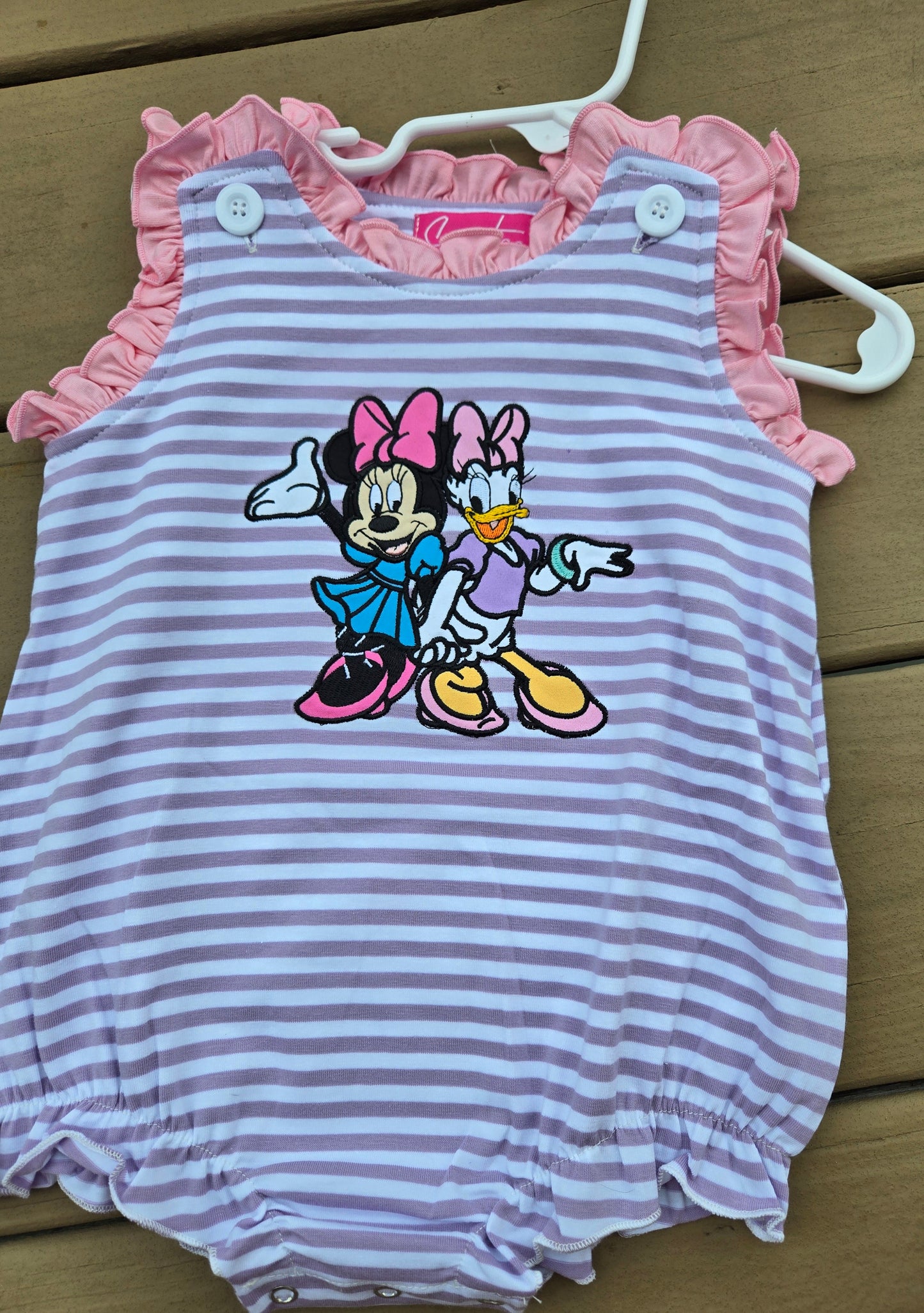 Pink Striped Character 27 Girl Romper Scout and Holland