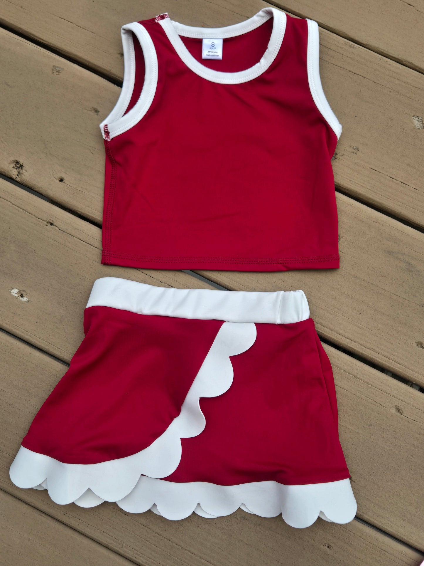 Color Block Maroon and White Skort Set Tina Su WS Clothing