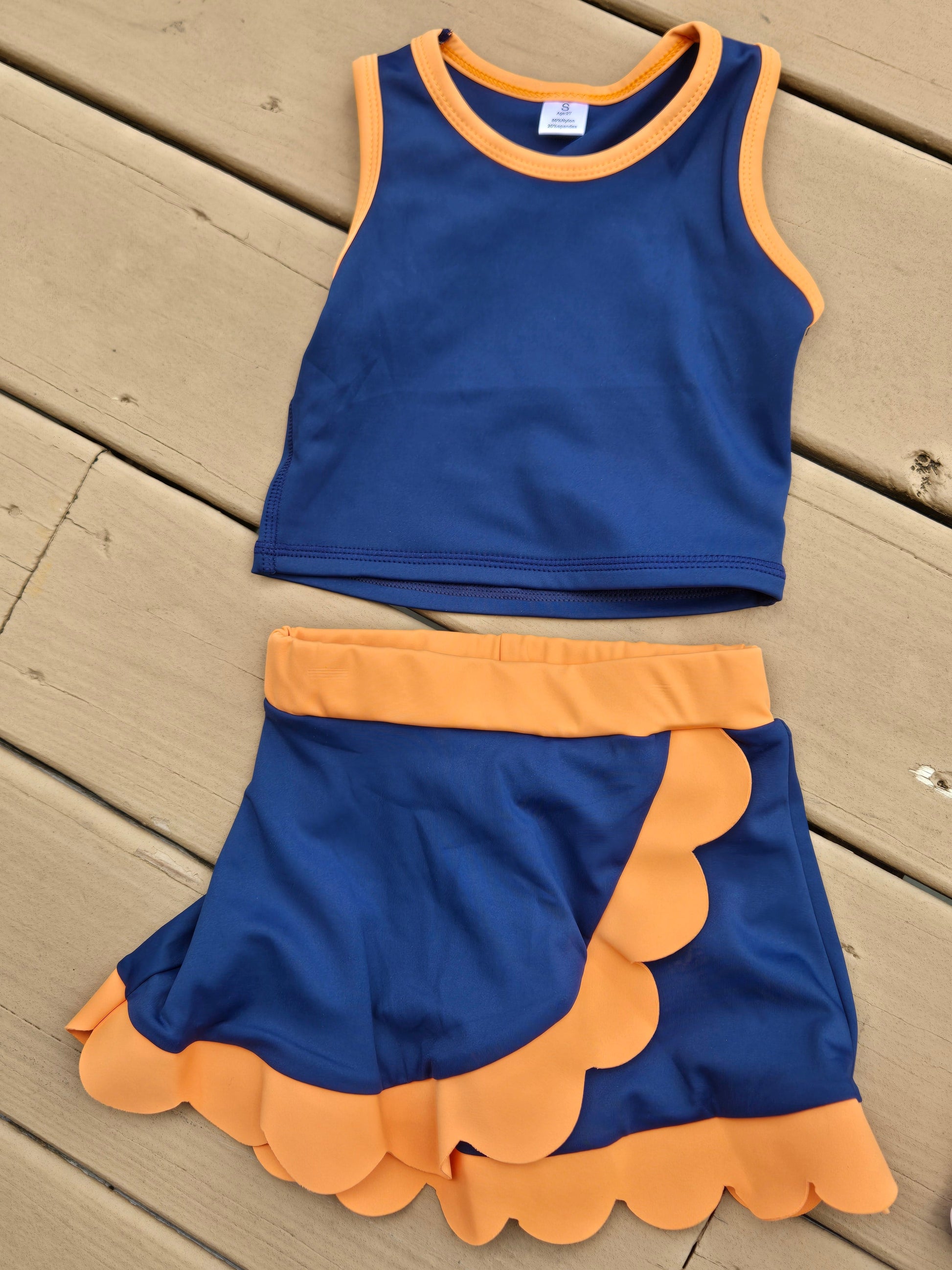 Color Block Navy and Orange Skort Set Tina Su WS Clothing