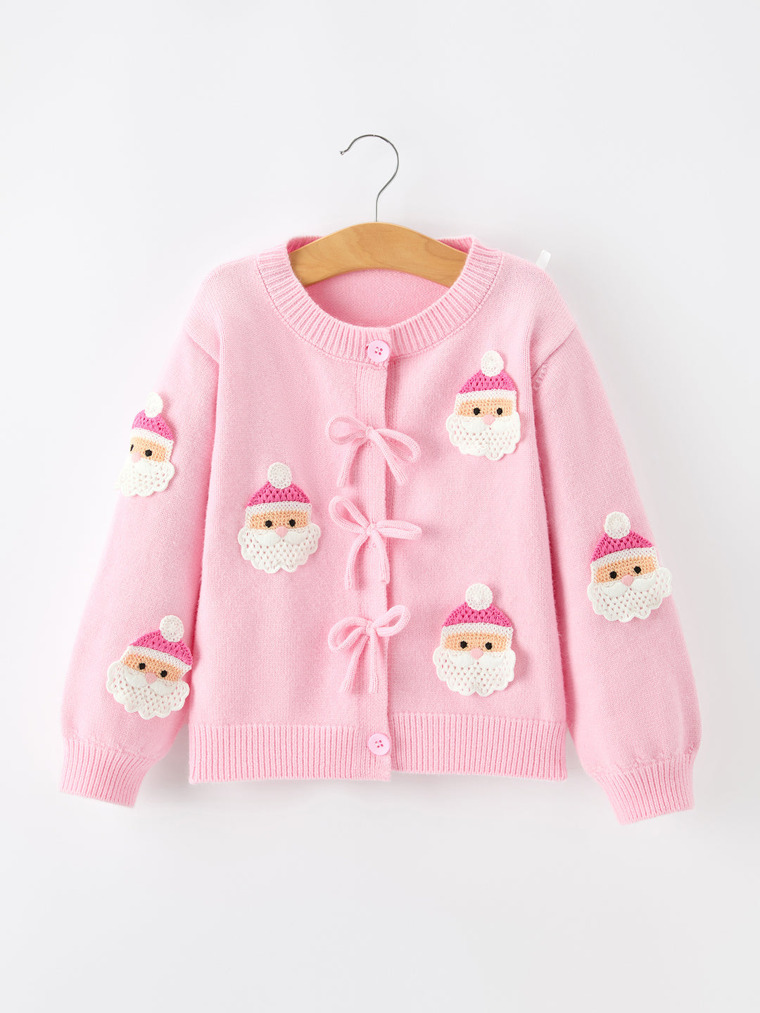 Girl Christmas Pink Santa Bow Knit Cardigan Sweater Rylee Faith