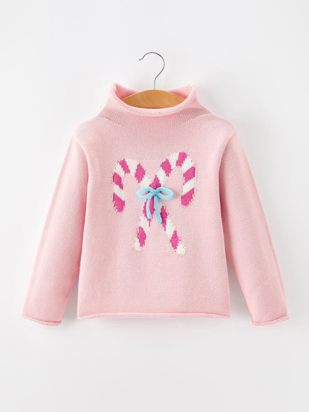 Christmas Pink Candy Cane Bow Mockneck Girl Sweater Pullover Rylee Faith
