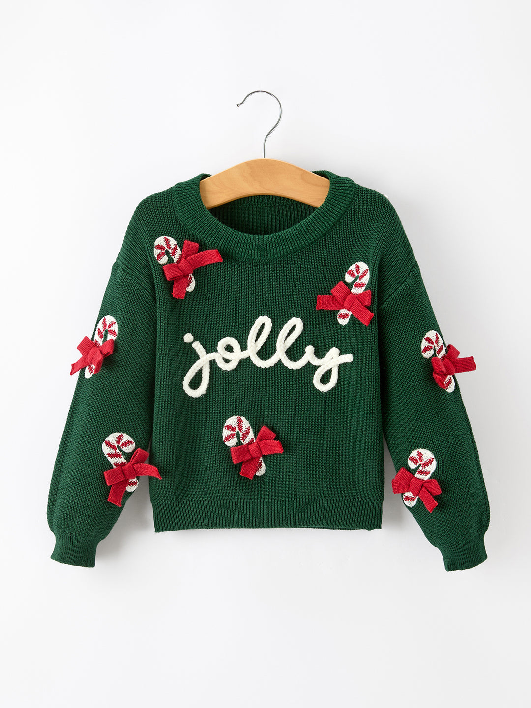 Christmas Green Joy Candy Cane Bow Girl Sweater Pullover Rylee Faith