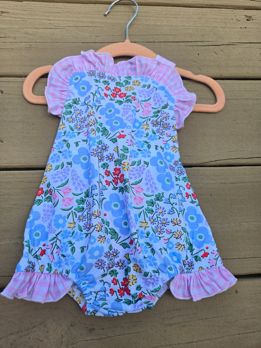 Floral Blossom Pink Gingham Ruffle Romper Scout and Holland