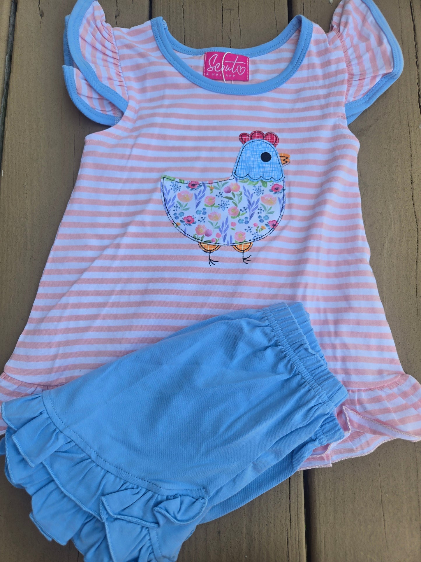 Chicken Pink Striped Shorts Set Scout and Holland