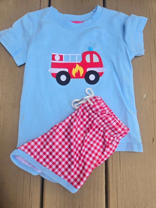 Blue and Red Firetruck Boy Shorts Set Scout and Holland