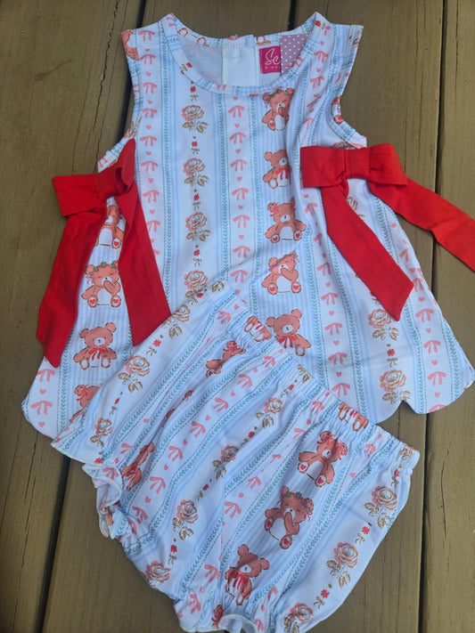 Bear Red Bow Swing Back Bloomer Set Scout and Holland