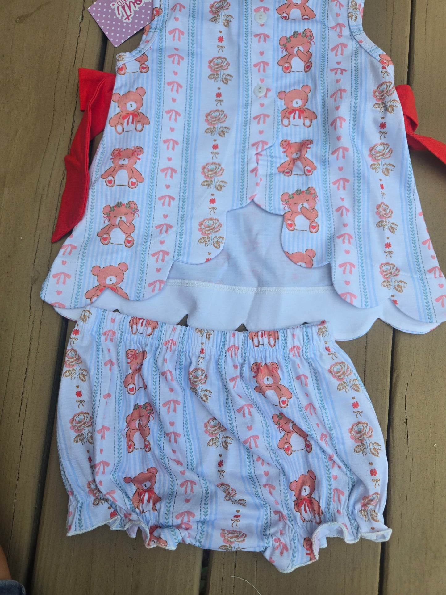 Bear Red Bow Swing Back Bloomer Set Scout and Holland