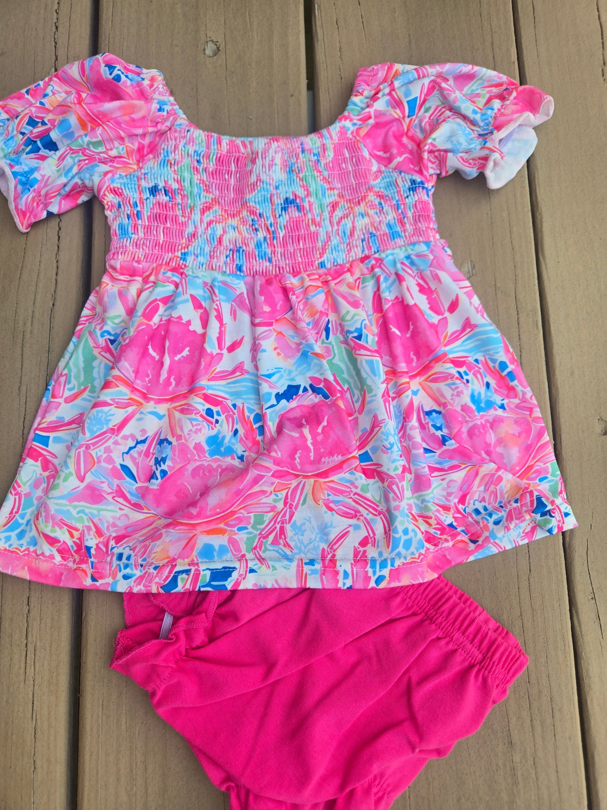 Pink Floral Smocked Ruffle Bloomer Set Honeydew