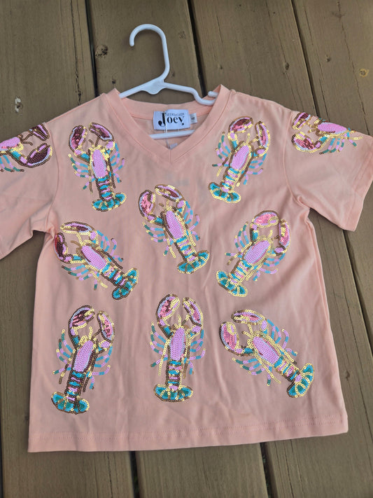 Crawfish sequin peach shirt Honeydew