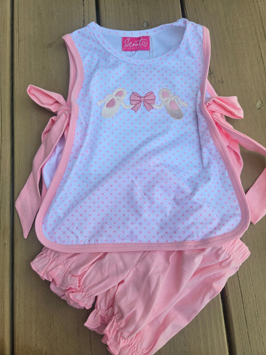Pink Ballet Slipper Dots Apron Bloomer Set Scout and Holland