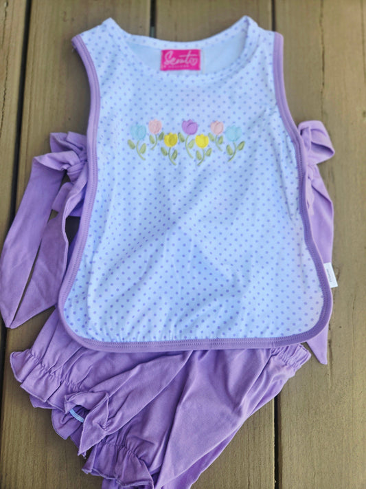 Purple Dot Tulip Apron Bloomer Set Scout and Holland