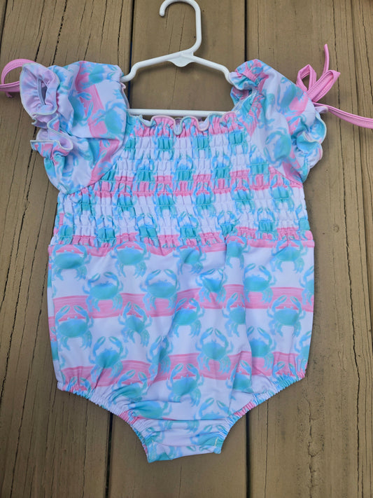 Watercolor Crab Stripes One Piece Swimsuit Scout and Holland