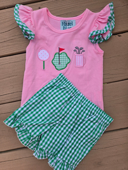 Hazel BluePink and Green Gingham Golf Shorts Set Posh Petites