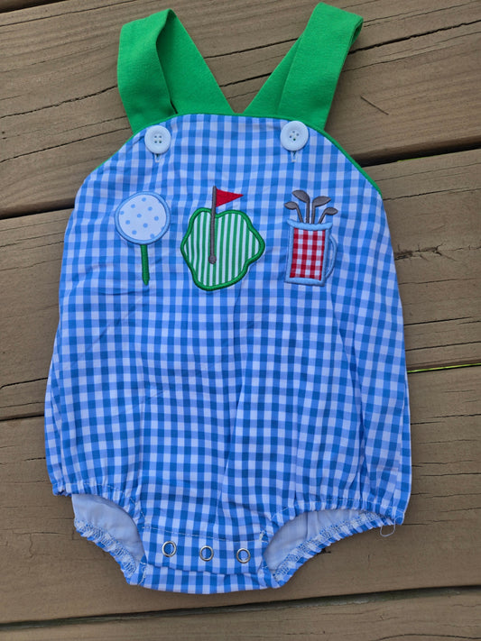 Hazel Blue Blue and Green Gingham Golf Bubble Posh Petites