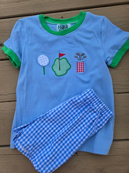 Hazel Blue Blue and Green Gingham Golf Shorts Set Posh Petites