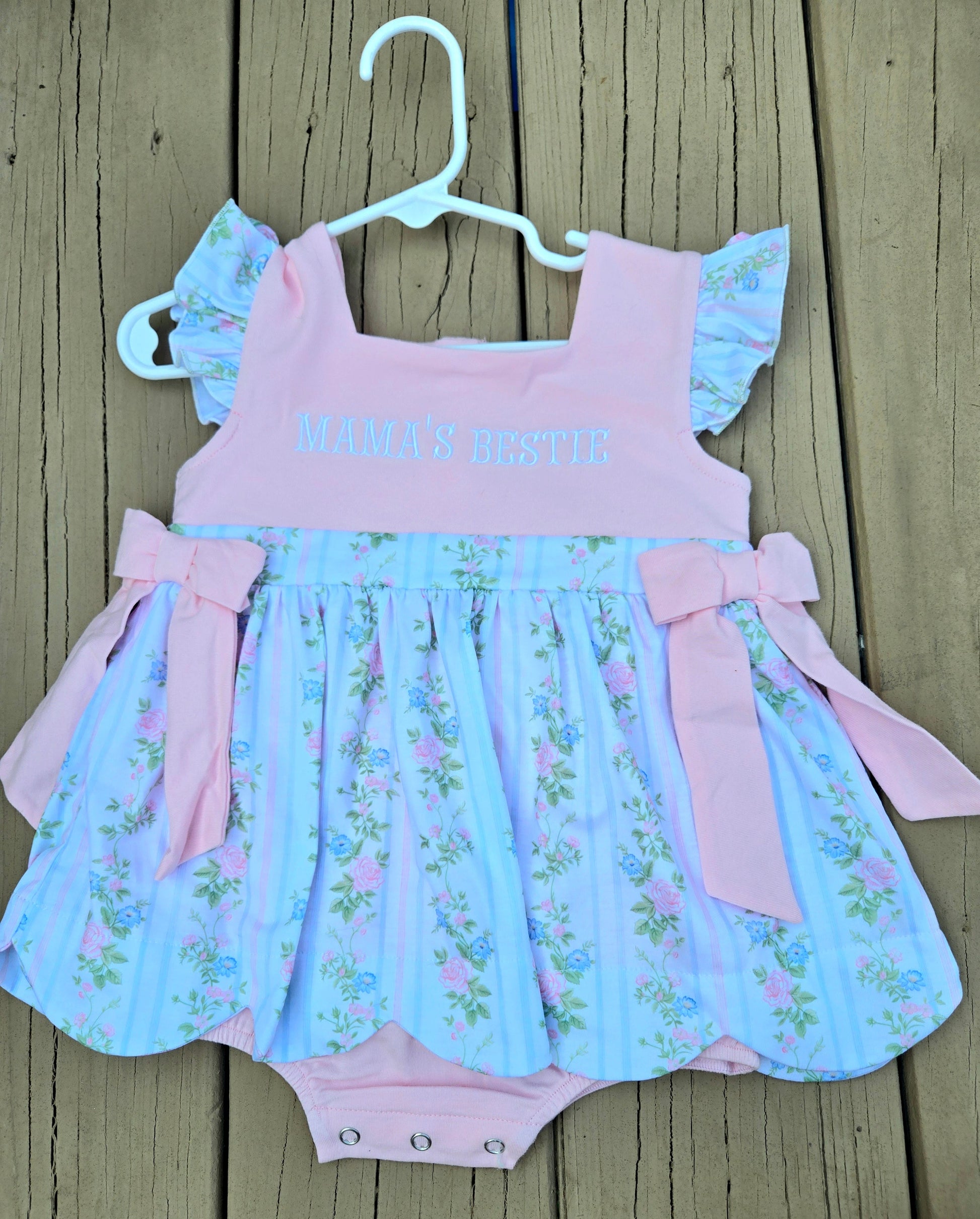 Mama's Bestie Pink Striped Florals Skirted Romper Scout and Holland