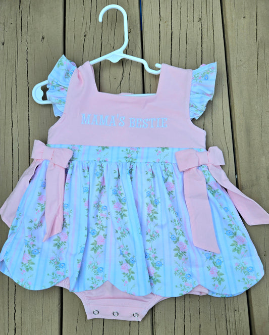 Mama's Bestie Pink Striped Florals Skirted Romper Scout and Holland