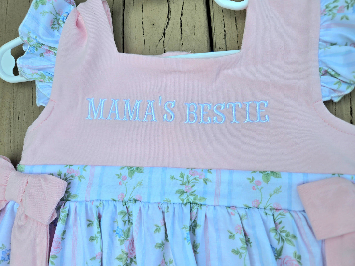 Mama's Bestie Pink Striped Florals Skirted Romper Scout and Holland