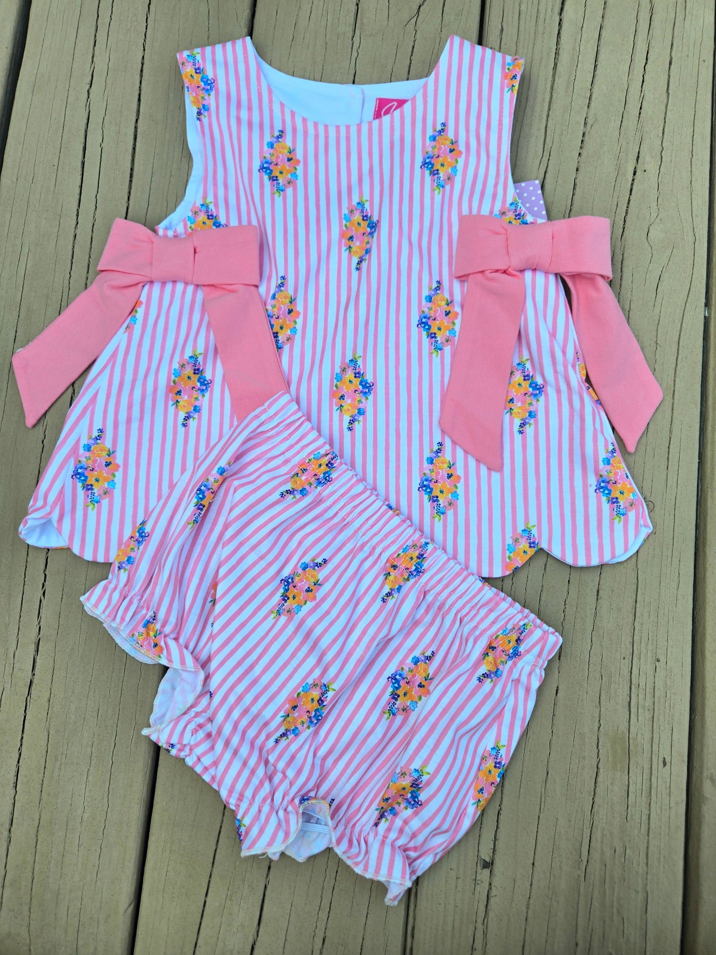 Pink Floral Stripes Scallop Swing Back Bloomer Set Scout and Holland