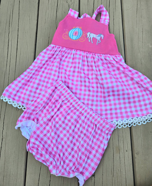Hot Pink Gingham Princess Pumpkin Carriage Bloomer Set Scout and Holland