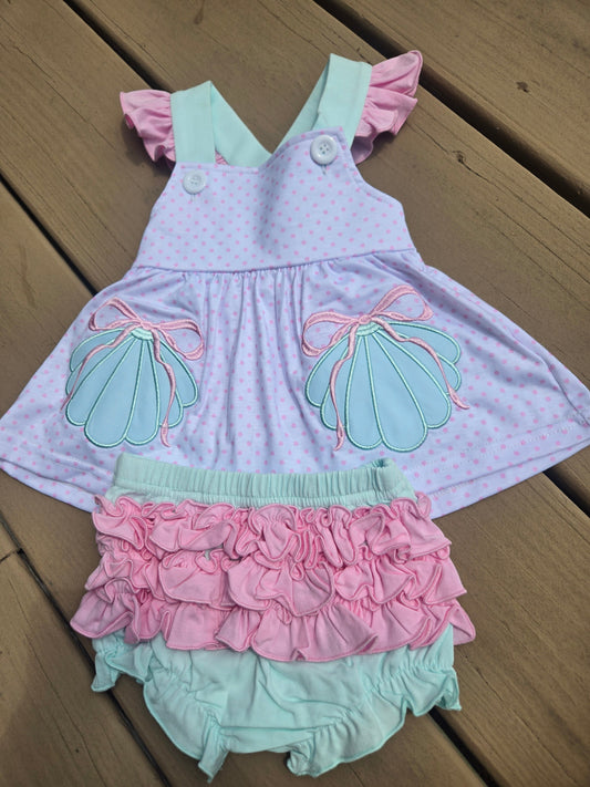 White Mint and Pink Seashell Bloomer Set southernsweetpea