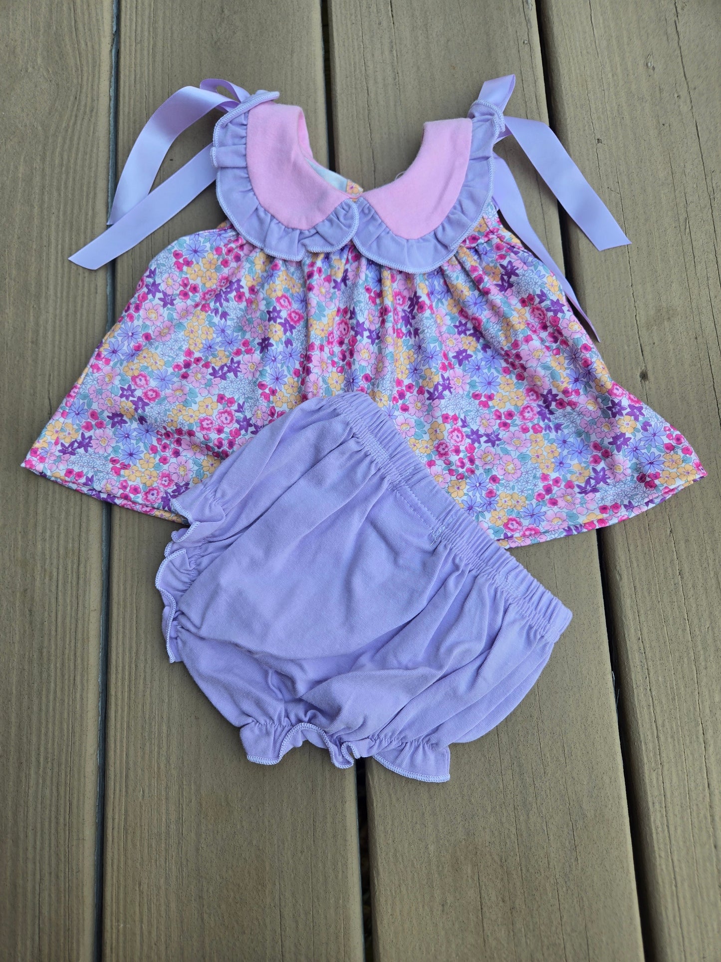 Spring Purple Floral Bow Ruffle Bloomer Set Rylee Faith