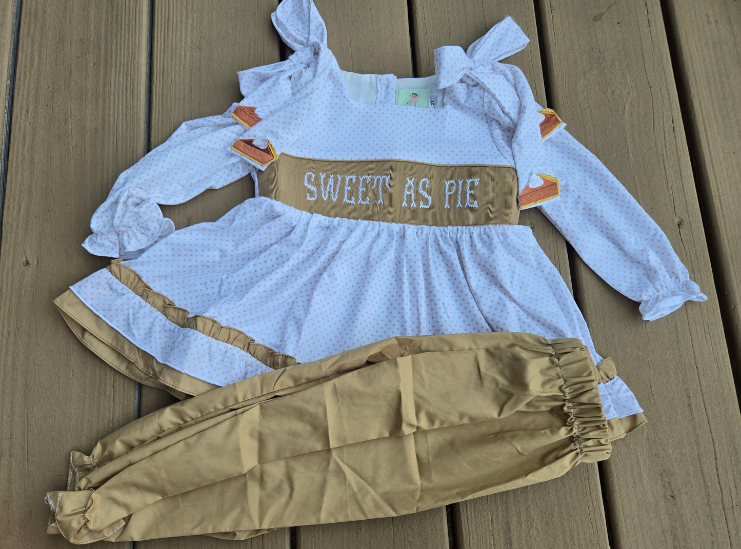 Sweet as Pie Hand Smocked Girl Pants Set Ambabie