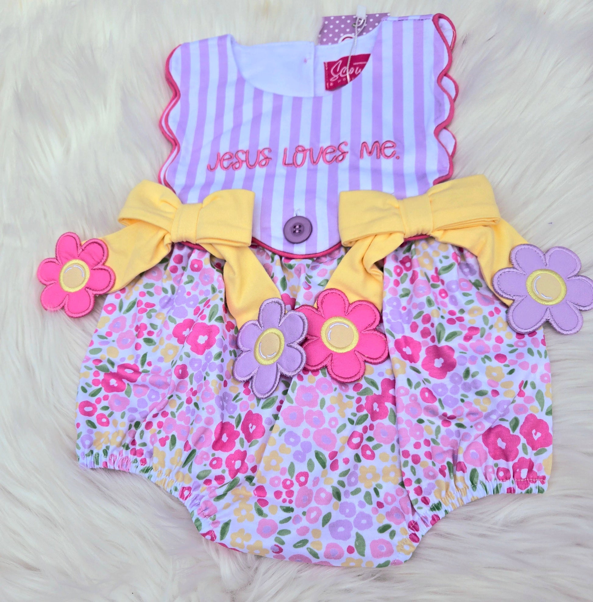 Jesus Loves Me Purple Floral Romper southernsweetpea