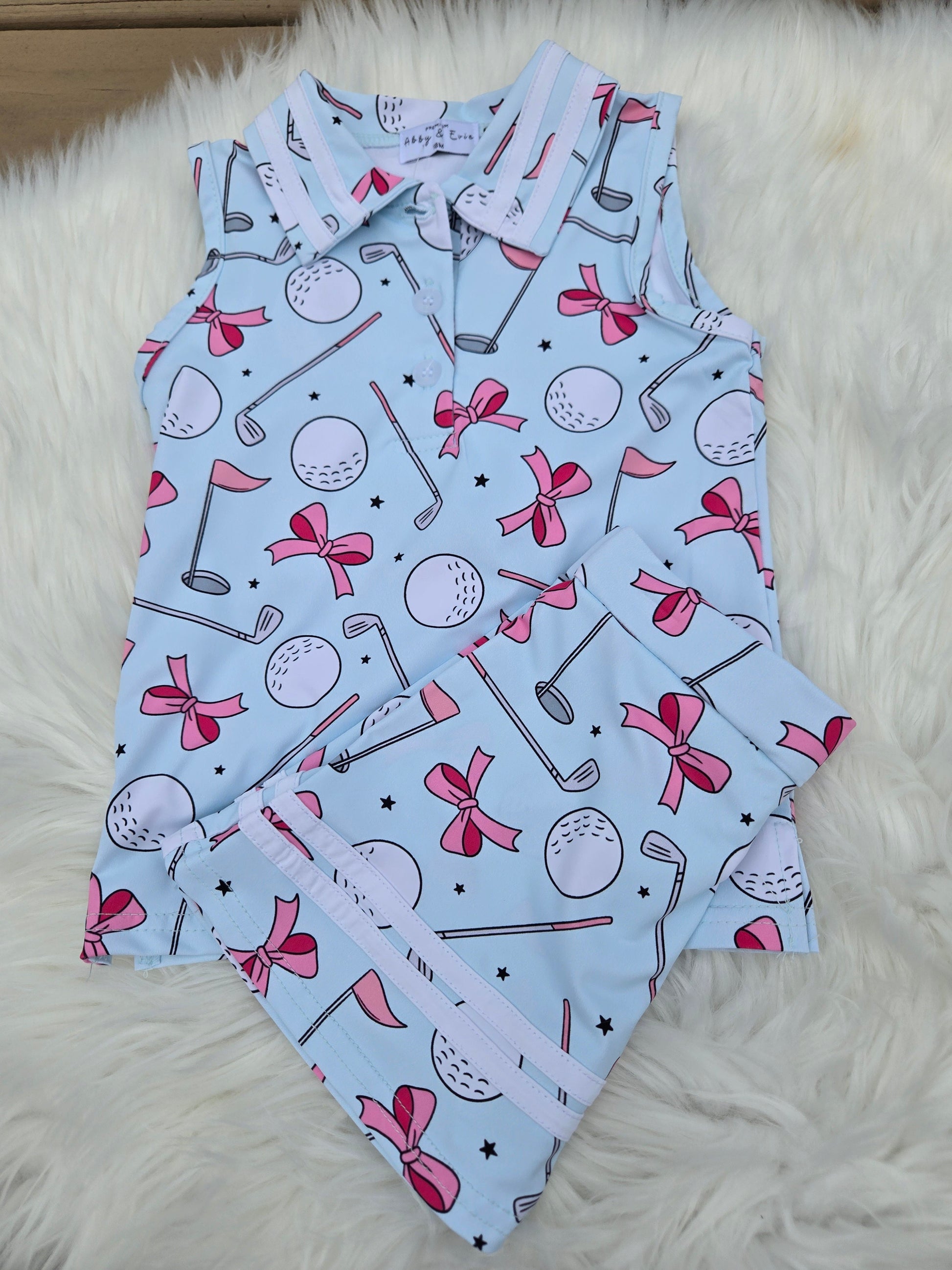 Blue Golf Bow Print Skort Set Honeydew