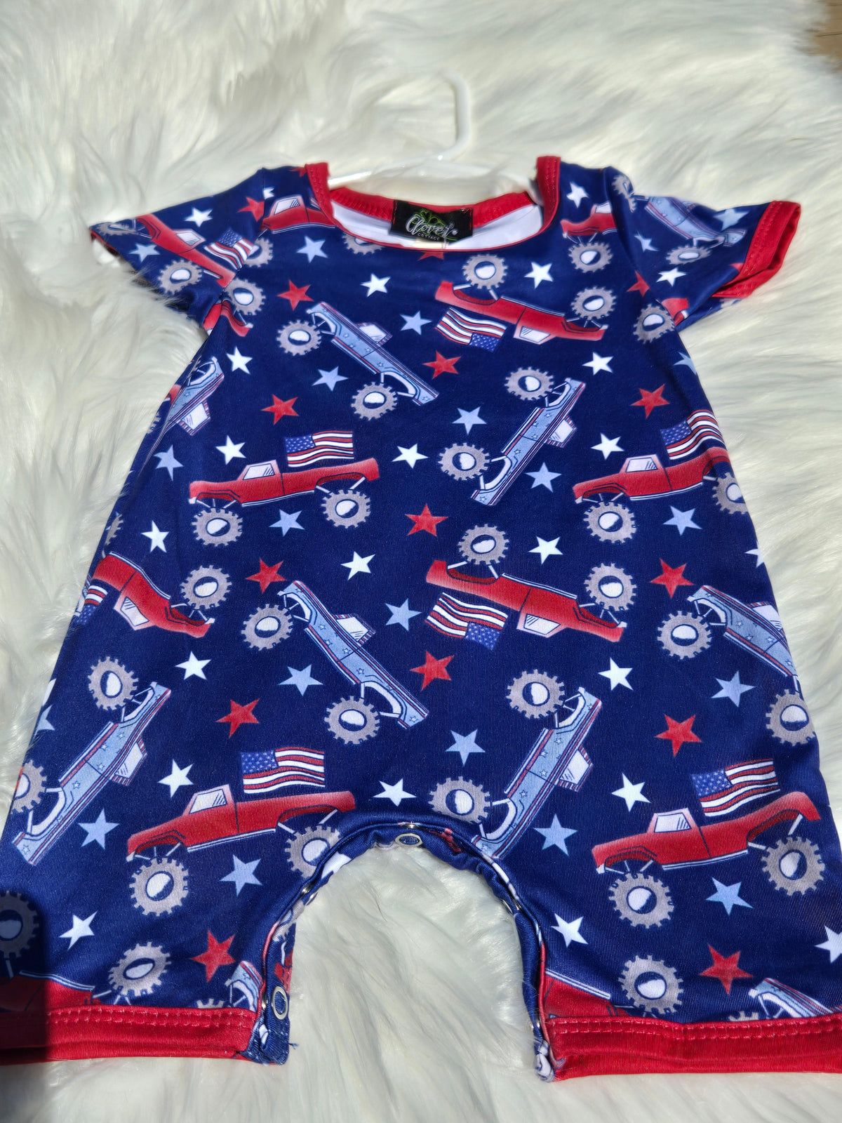 Merica Truck Boy Print Romper Clover Cottage