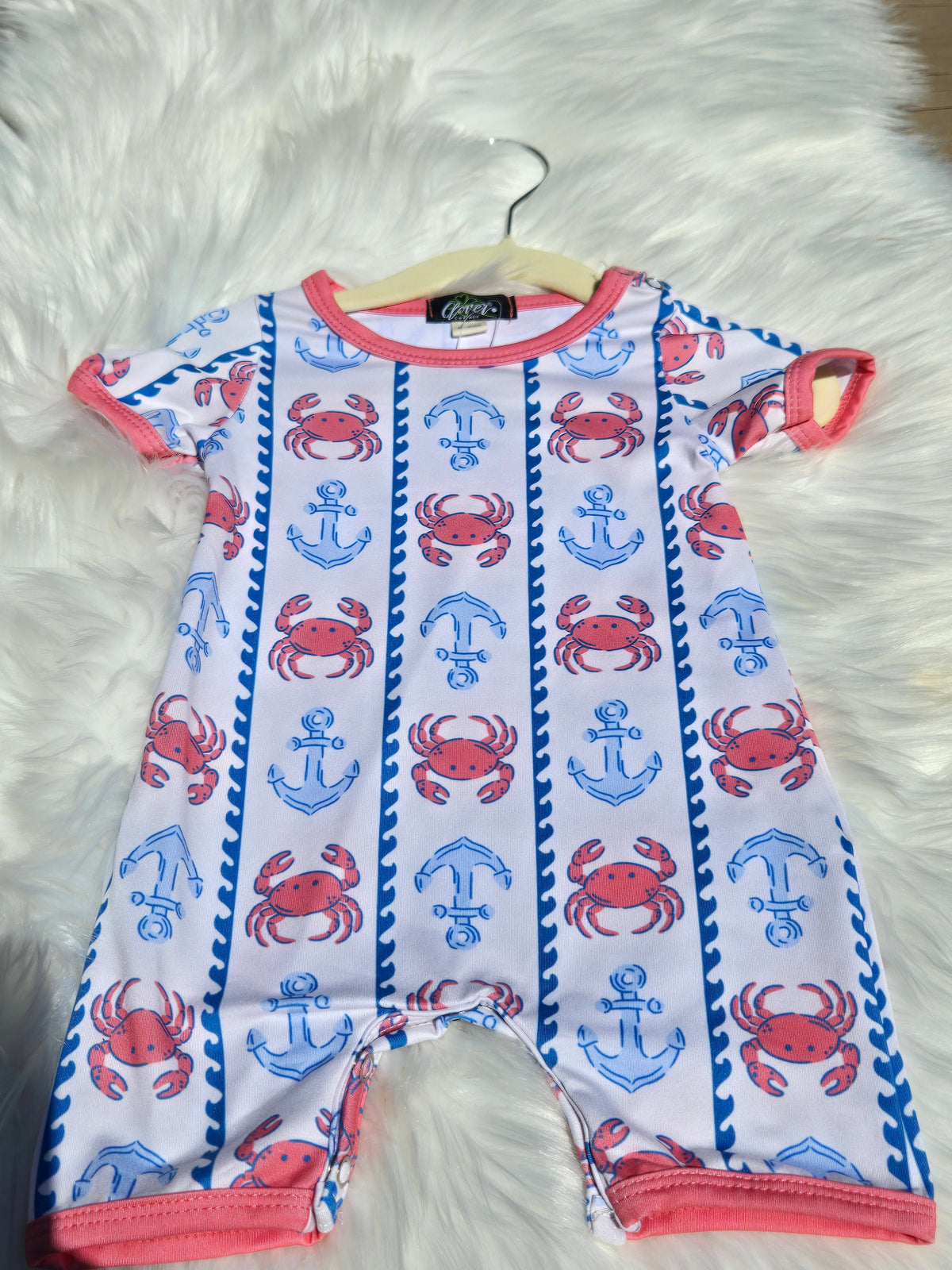 Crabby Anchor Boy Print Romper Clover Cottage