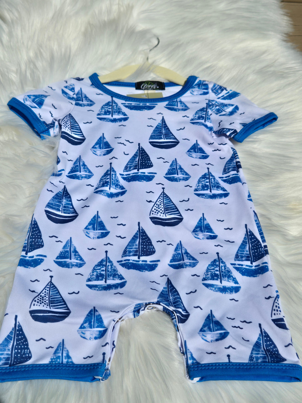 Sailboat Boy Print Romper Clover Cottage