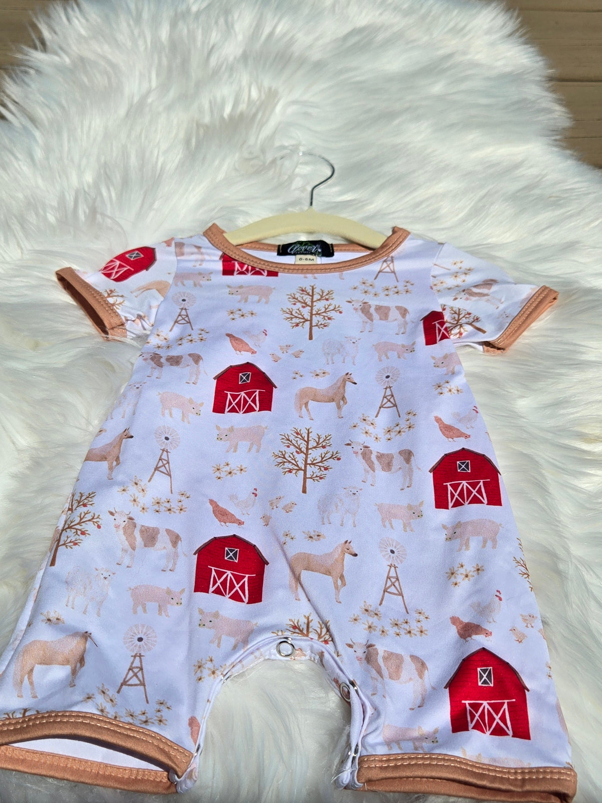 Apple Homestead Boy Print Romper Clover Cottage