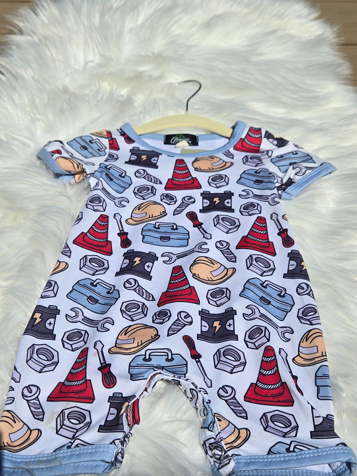 Toolbox Boy Print Romper Clover Cottage